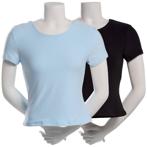 Juniors Pink Rose 2pk. Double Layered Crew Neck Tees - image 