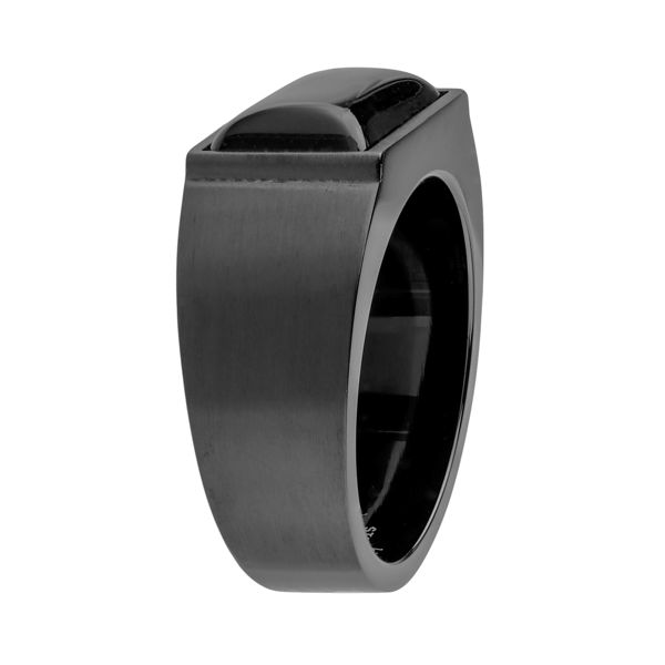Mens Lynx Black Ion Plated Stainless Steel Ring with Black Agate