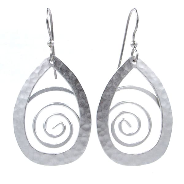 Silver Forest Silver-Tone Open Hammered Teardrop Earrings - image 