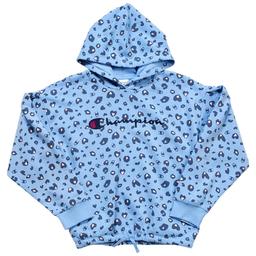 Girls (7-16) Champion(R) Embroidered Logo Tie Front Leopard Hoodie