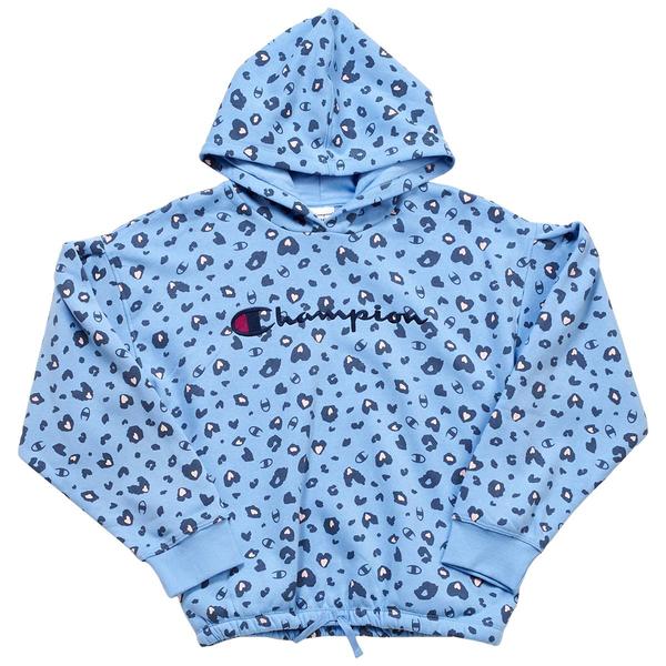 Girls (7-16) Champion(R) Embroidered Logo Tie Front Leopard Hoodie - image 