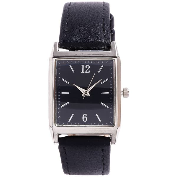 Mens Black & Silver-Tone Faux Leather Strap Watch - 50598S-07-B02