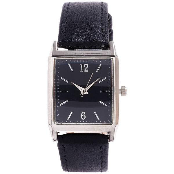 Mens Black & Silver-Tone Faux Leather Strap Watch - 50598S-07-B02 - image 