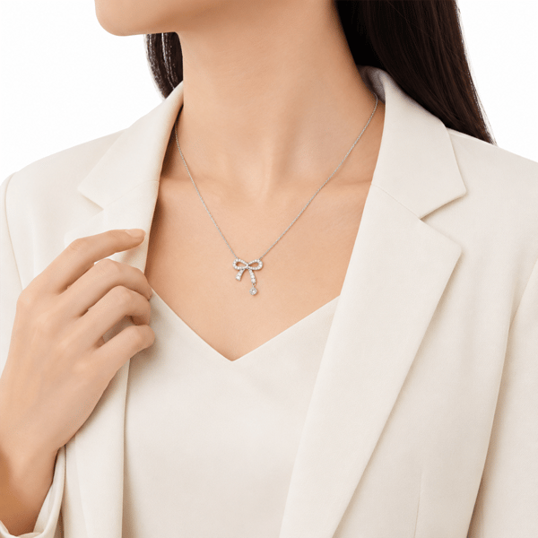 Saffron 0.5ctw. Bow Drop Turquoise Moissanite Diamond Necklace