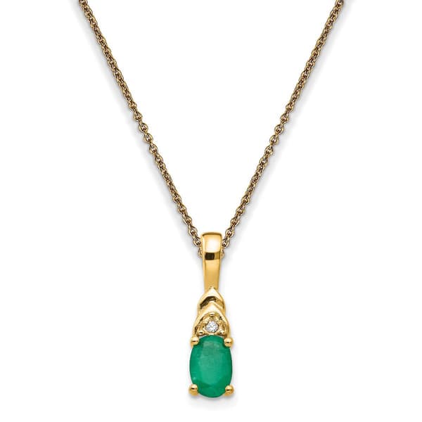 14kt. Yellow Gold Oval Emerald Diamond Necklace - image 