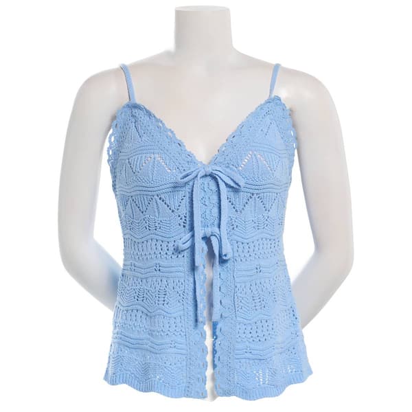 Juniors Madden Girl Pointelle Lace Trim Tie Split Front Camisole - image 