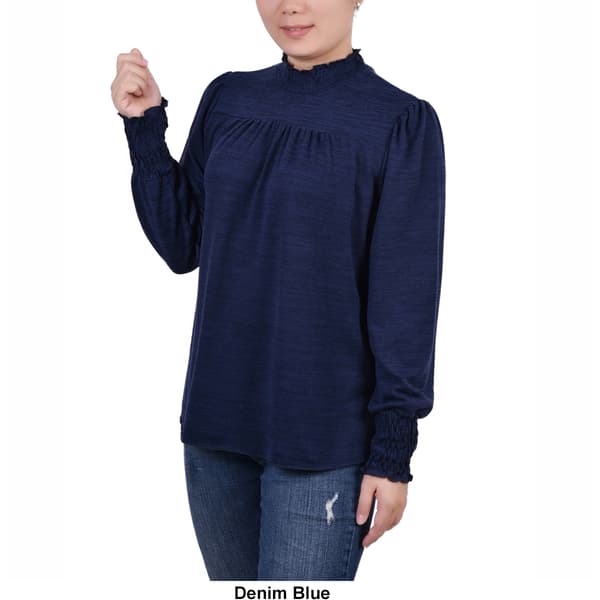 Plus Size NY Collection Long Sleeve Ruffled Mock Neck Hacci Top