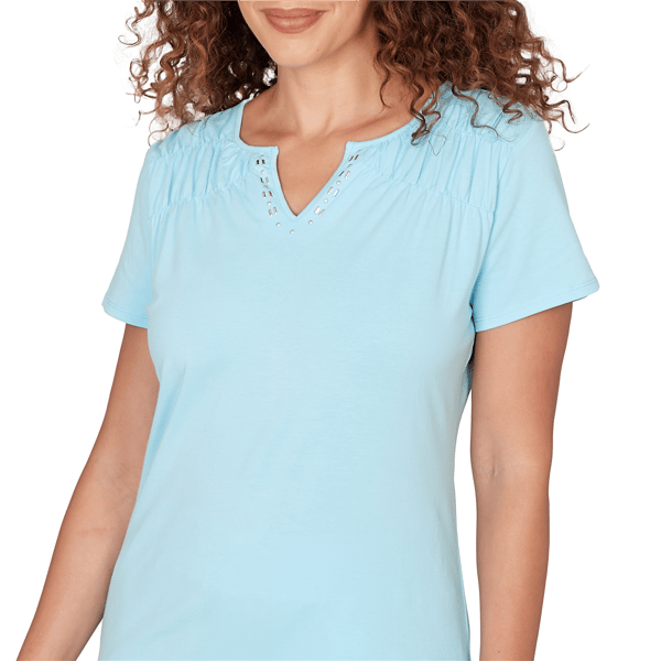 Womens Hearts of Palm Aqua Fresh Smock Shoulder Blouse