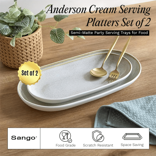Sango Anderson Cream Large Stoneware Serving Platters - Set of 2