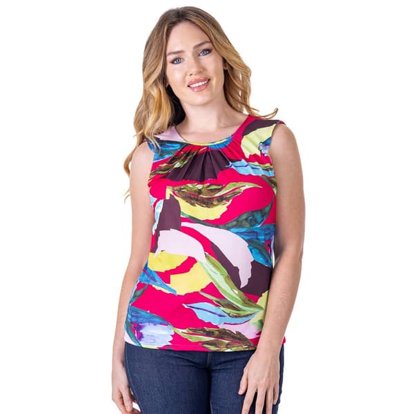 Womens 24/7 Comfort Apparel Floral Sleeveless Blouse
