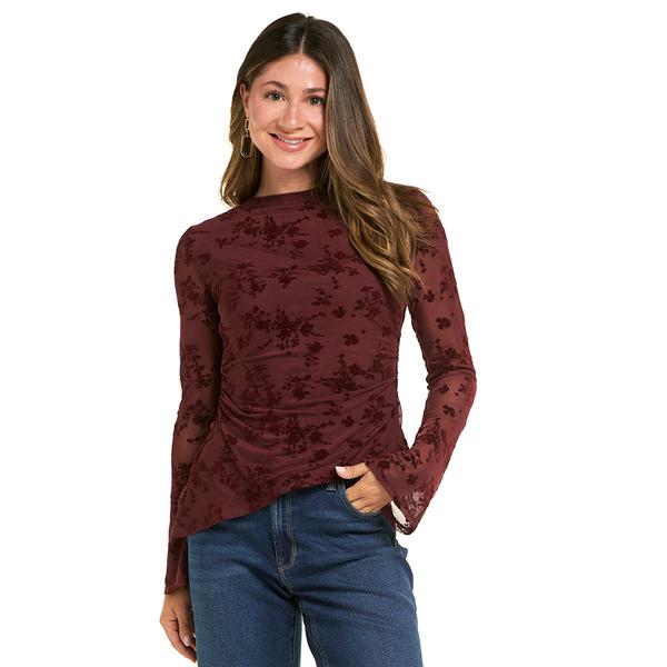 Womens BB Dakota Long Flare Sleeve Floral Mesh Blouse - image 