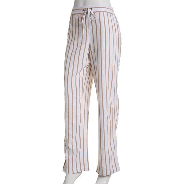 Womens Per Se Stripe Linen Beach Casual Pants-White/Khaki - image 
