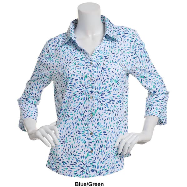 Petite Emily Daniels 3/4 Sleeve Knit To Fit Dot Button Down