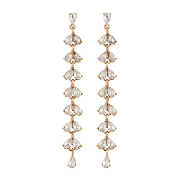 Roman Gold-Tone Linear Pear Clear Glass Dangle Earrings - image 