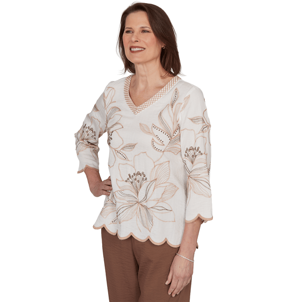 Womens Alfred Dunner Spice Market Scallop Edge Floral Blouse