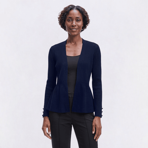 Womens Verve Ami Long Sleeve Solid Rib Stitch Peplum Cardigan - image 