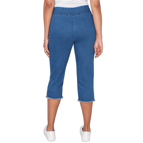 Womens Alfred Dunner Classics_S6 Super Stretch Denim Fringe Capr