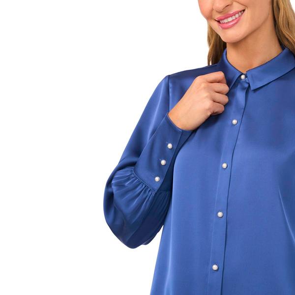 Womens Cece Bishop Sleeve Pearl Detail Button Front Blouse