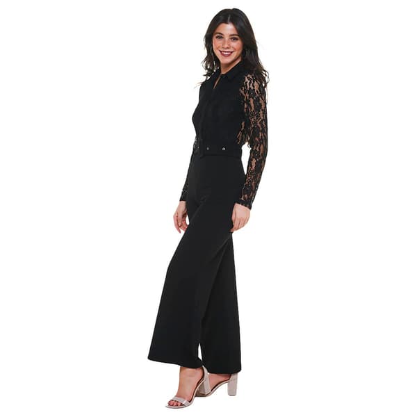 Juniors Almost Famous&#8482; Long Sleeve Lace Liverpool Belted Jumpsuit