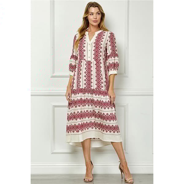 Plus Size Figueroa & Flower Elbow Sleeve Print Tier Midi Dress
