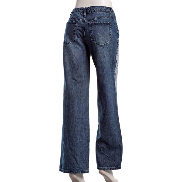 Juniors YMI® Britney Fit Wide Leg Wing Embroidered Jeans