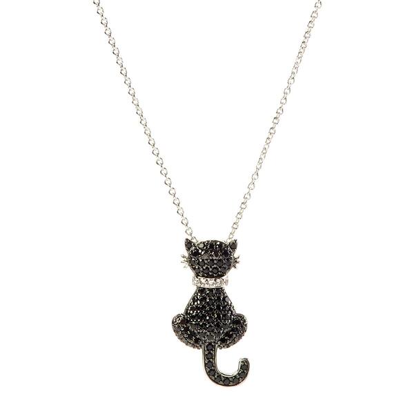 Sunstone Crystal Black Cat Pendant & Silver-Tone 18 Chain - image 