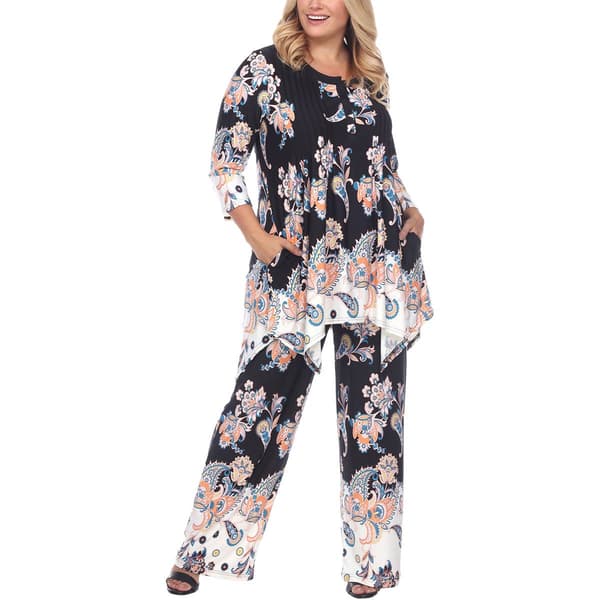 Plus Size White Mark 2 Piece Head To Toe Floral Paisley Set