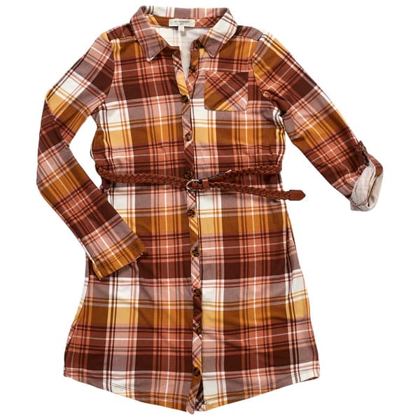 Girls &#40;7-16&#41; No Comment Belted Plaid Shirtdress - image 