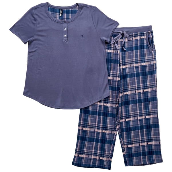 Womens IZOD&#40;R&#41; Solid Tee & Falling Plaid Capris Pajama Set - image 