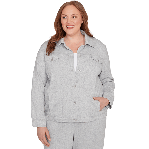 Plus Size Alfred Dunner Casual Vibe Shimmer Collared Button Jack - image 