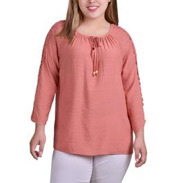 Plus Size NY Collection 3/4 Sleeve Solid Tuwa Peasant Top
