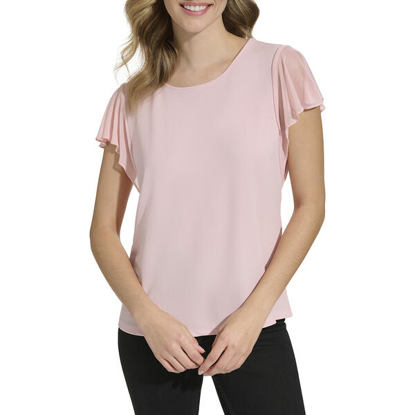 Womens Calvin Klein Short Flutter Sleeve Crew Neck Knit Top - image 