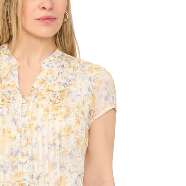 Petite MSK Short Sleeve Floral Pintuck Front Chiffon A-Line Dress