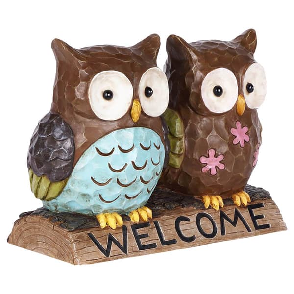 Hi-Line Gift Owl Couple with Welcome Sign Garden Statue
