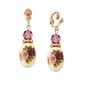 1928 Purple Crystal Bead Flower Drop Clip On Earrings - image 1