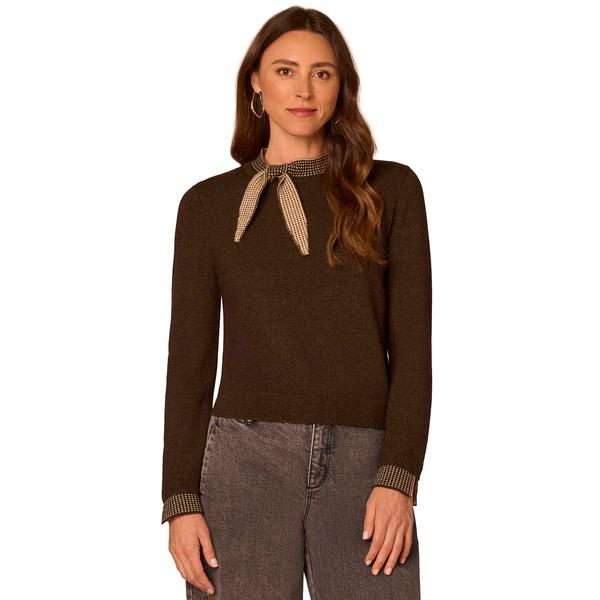 Womens Democracy Long Sleeve Self Tie Pullover Sweater With Cont