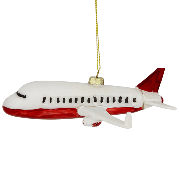 Northlight 5.75in. White & Red Airplane Glass Christmas Ornament