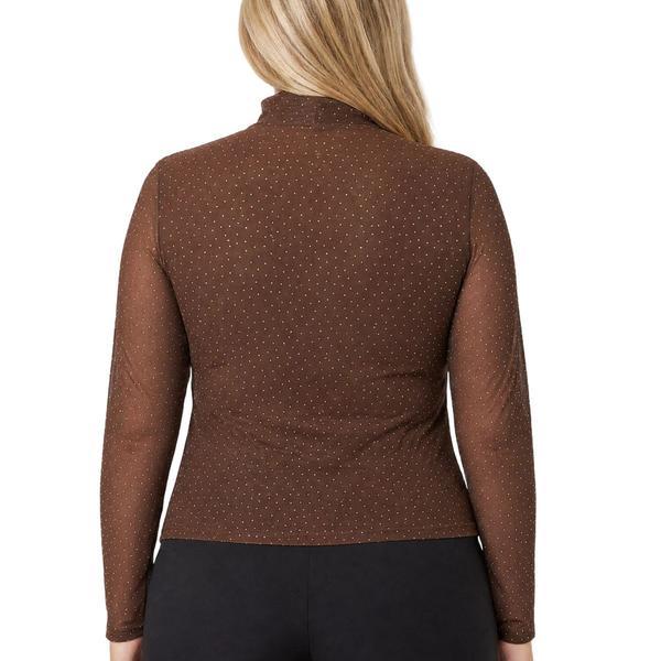 Plus Size NY Collection Long Sleeve Turtleneck Rhinestone Blouse