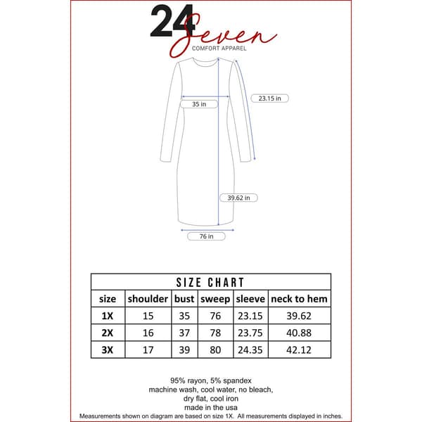 Plus Size 24/7 Comfort Apparel Long Sleeve Shirt Dress