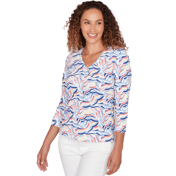 Womens Hearts of Palm Smooth Sailing 3/4 Sleeve Surplice Blouse