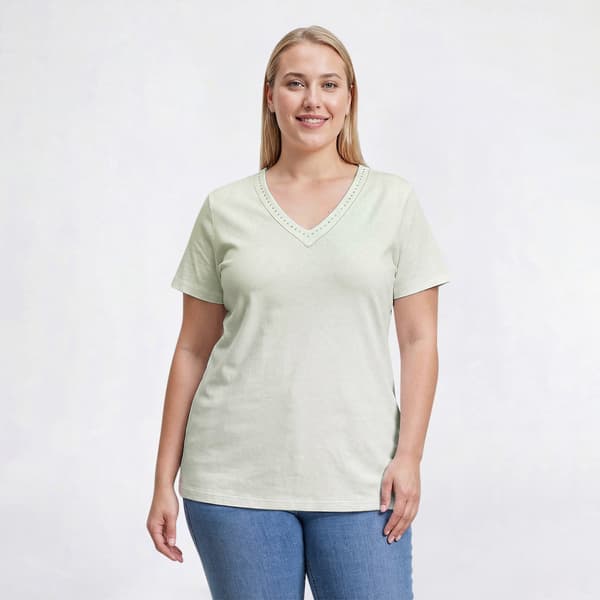 Plus Size Hasting & Smith Short Sleeve Solid V Neck Tee