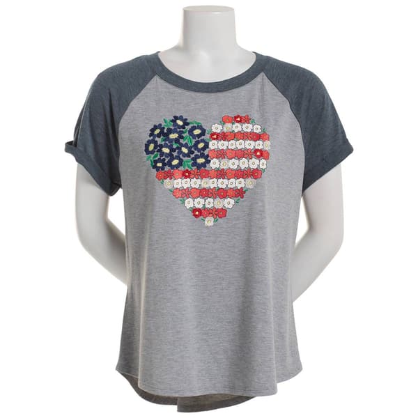 Womens Tru Self Red White & Blue Floral Heart Graphic Tee