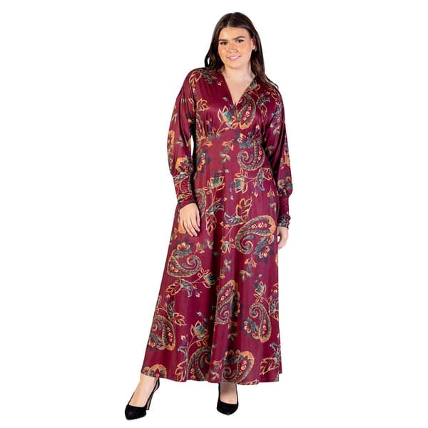 Plus Size 24/7 Comfort Apparel Wine Paisley A-Line Maxi Dress - image 
