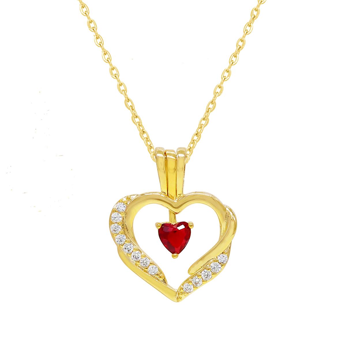 Gold Plated Red CZ Heart Pendant Necklace