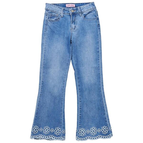 Girls &#40;7-16&#41; Gogo Star Sparkles Lace Bottom Flare Leg Jeans - image 