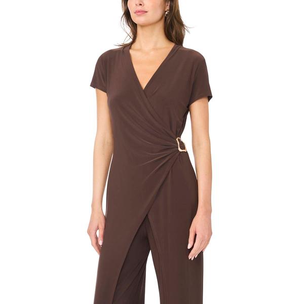 Womens MSK Short Sleeve Solid Wrap Jumpsuit