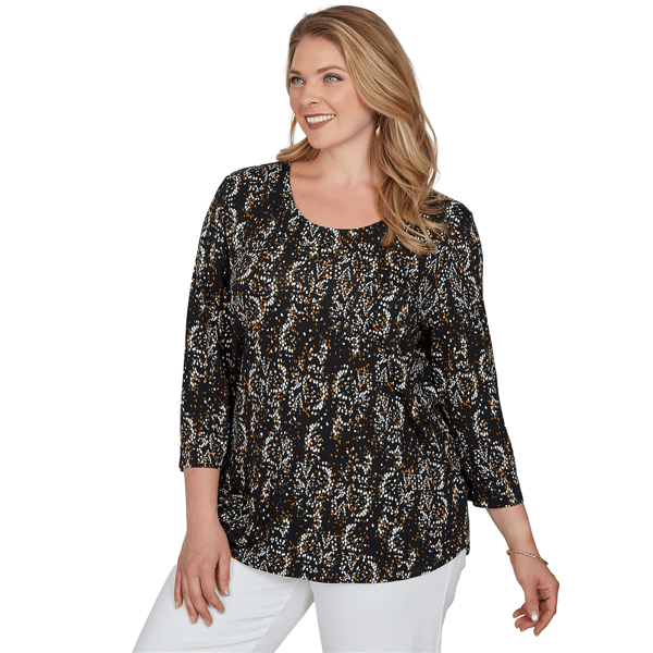 Plus Size Emaline Key Items 3/4 Sleeve Abstract Dot Tee