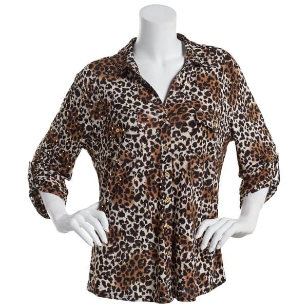 Plus Size Emily Daniels 3/4 Sleeve Disco Dot Print 2 Pocket Polo - image 