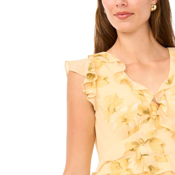 Womens Cece Floral Chiffon Cascade Ruffle Hi Low Dress