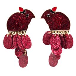 Gold-Tone Red Cardinal Glitter Disc Earrings